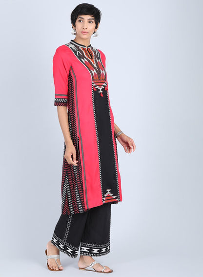 W for Woman Red Mandarin Neck A-Line kurta