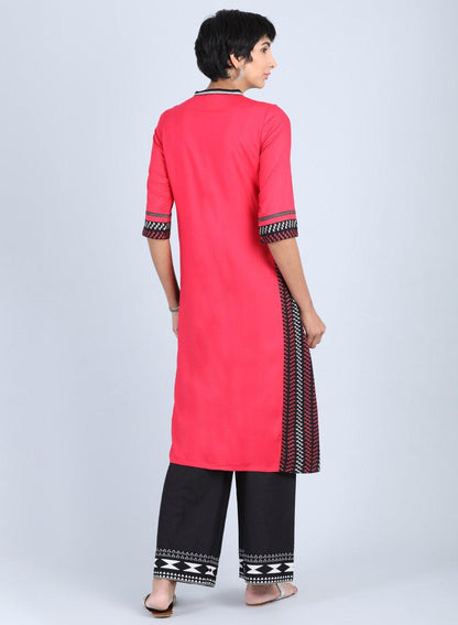 W for Woman Red Mandarin Neck A-Line kurta