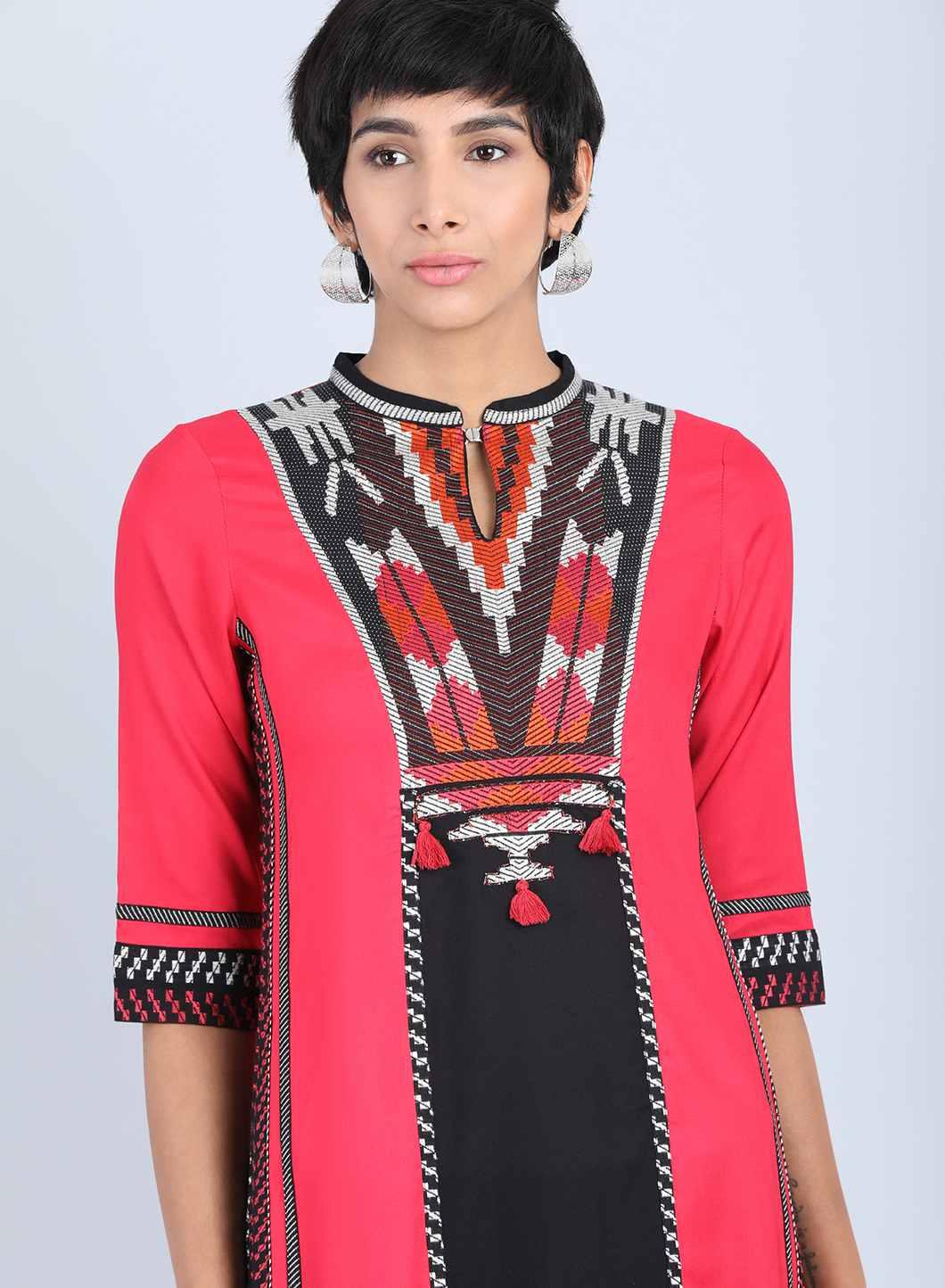 W for Woman Red Mandarin Neck A-Line kurta
