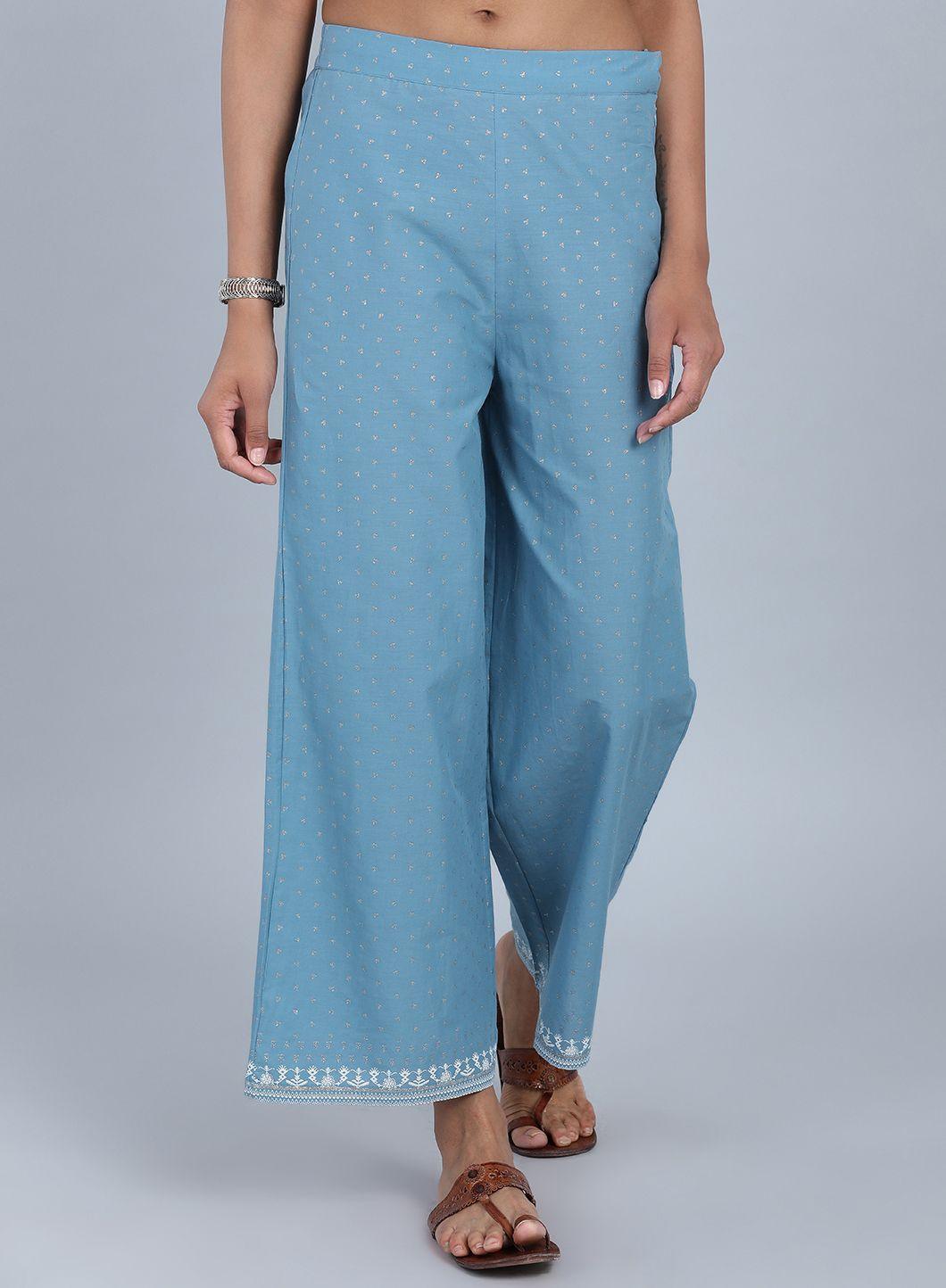 W for Woman Blue Printed Pants