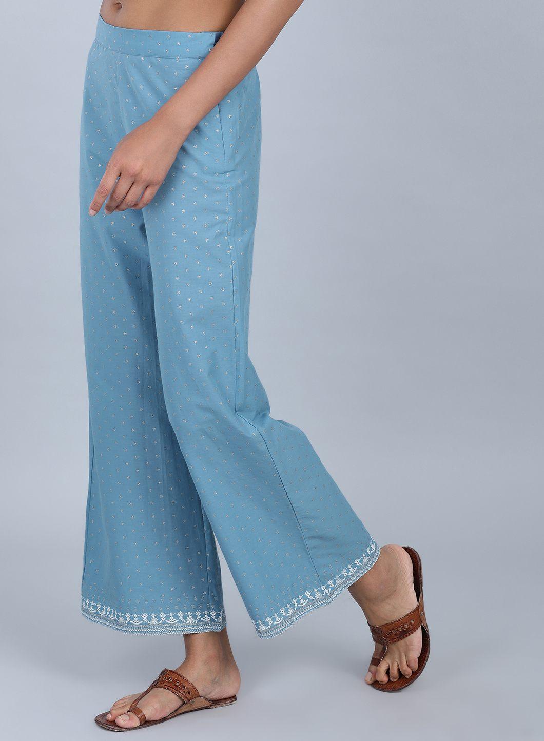 W for Woman Blue Printed Pants