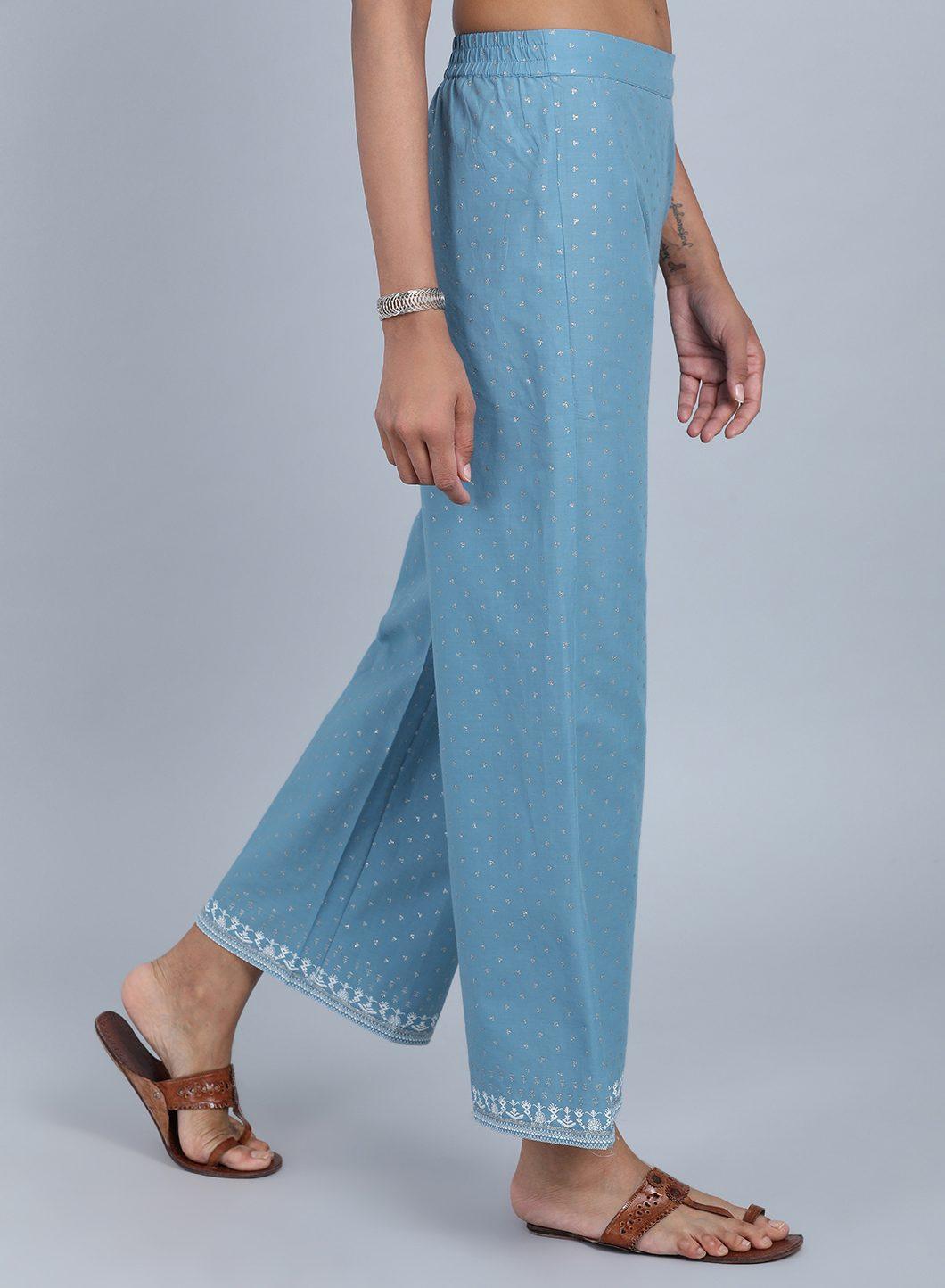 W for Woman Blue Printed Pants
