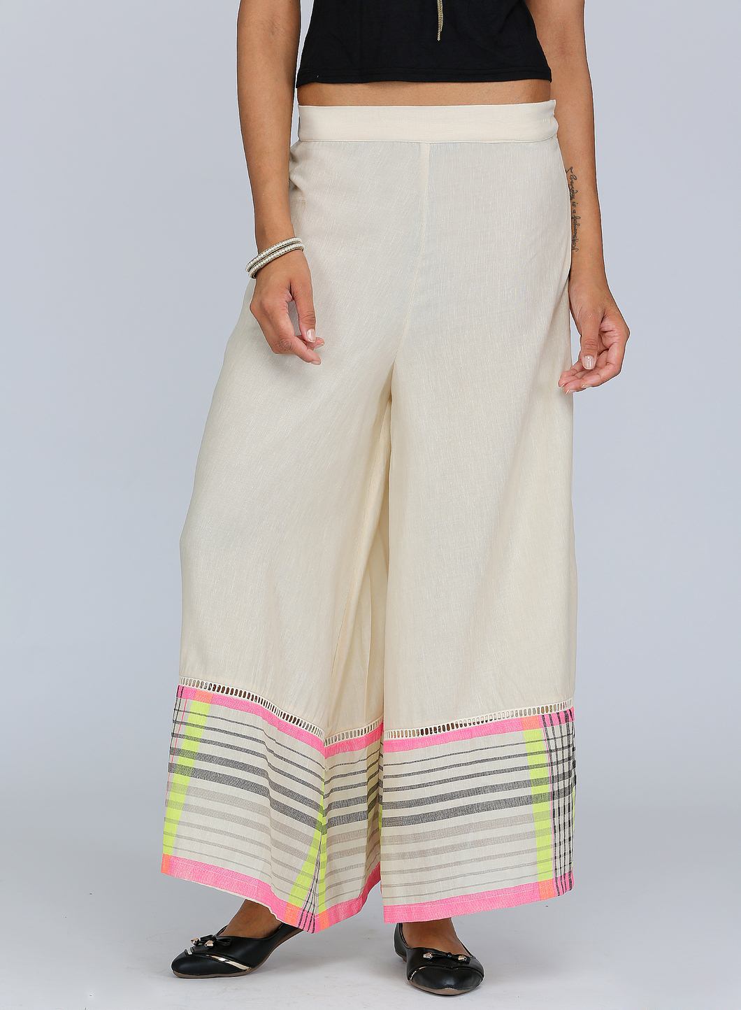 W for Woman Beige Solid Culottes