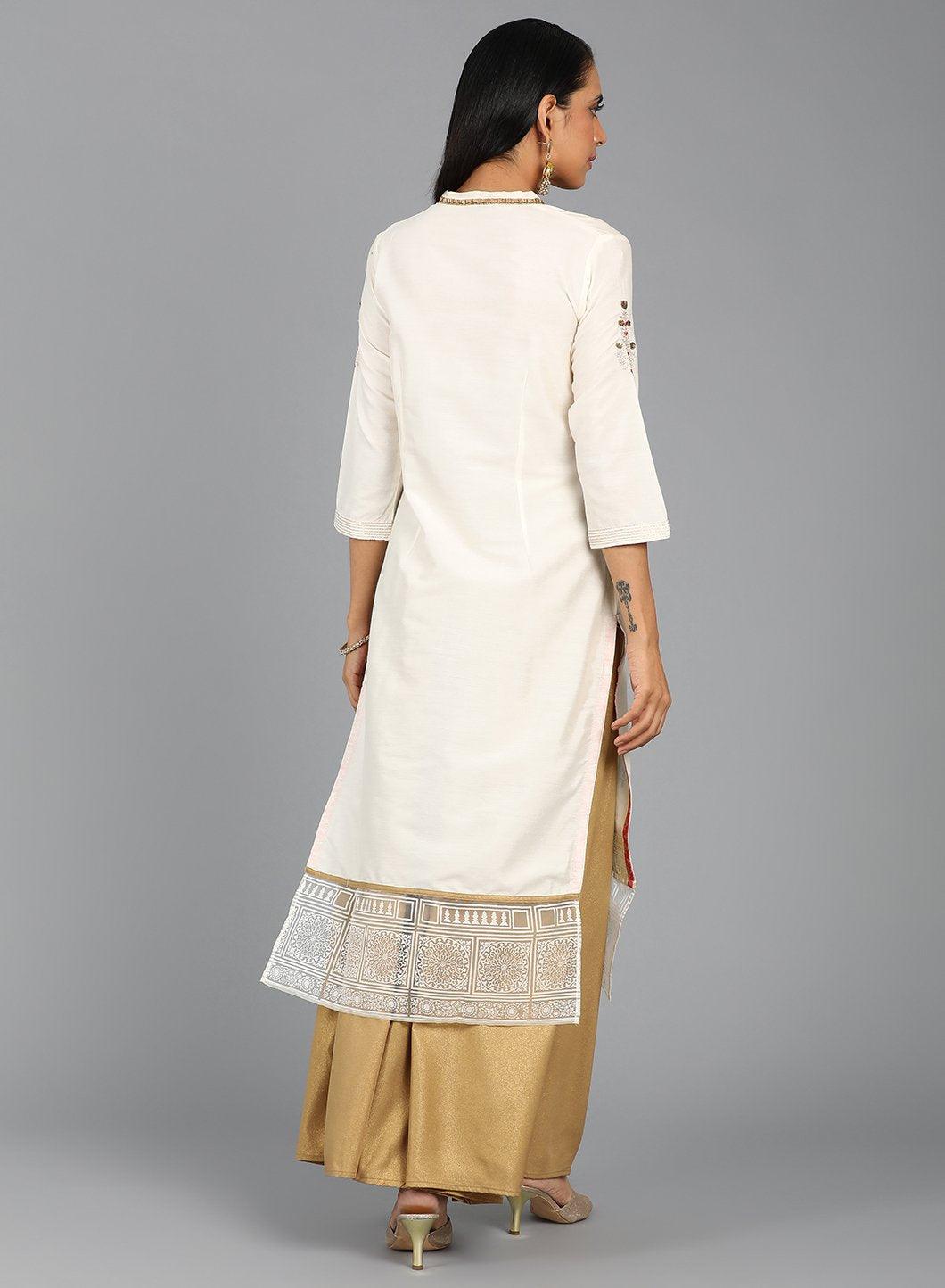 W for Woman Ecru Mandarin Neck Printed kurta