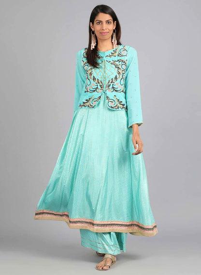W for Woman Blue Round Neck Embellished kurta