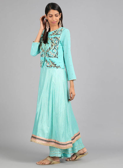 W for Woman Blue Round Neck Embellished kurta