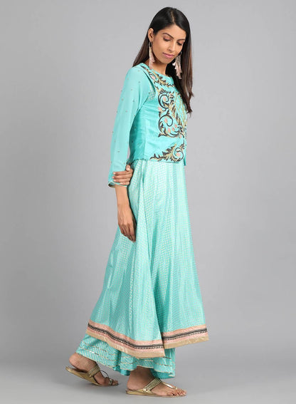 W for Woman Blue Round Neck Embellished kurta