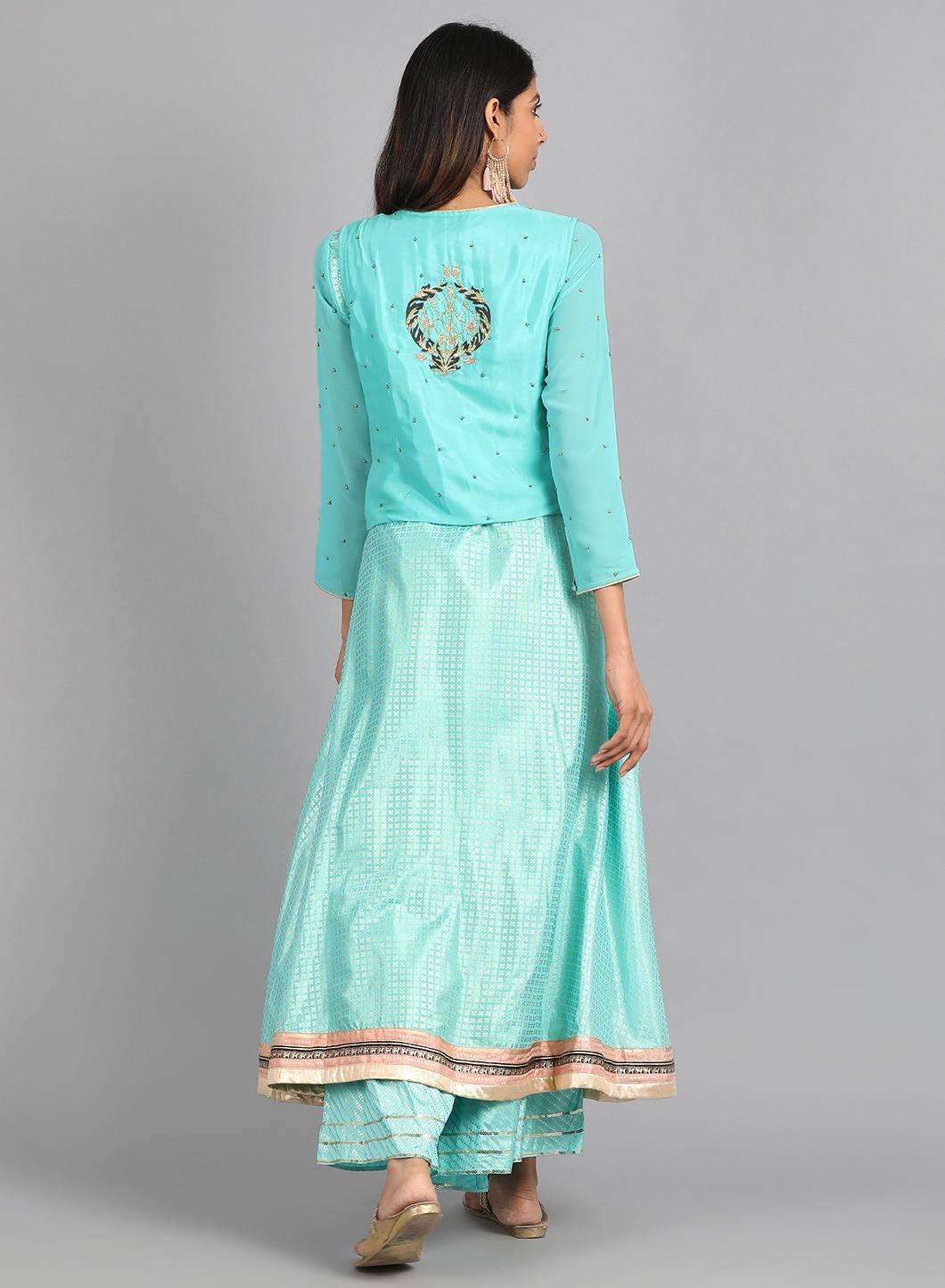 W for Woman Blue Round Neck Embellished kurta