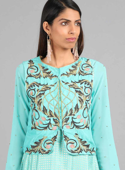 W for Woman Blue Round Neck Embellished kurta