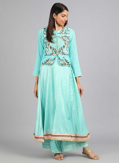 W for Woman Blue Round Neck Embellished kurta