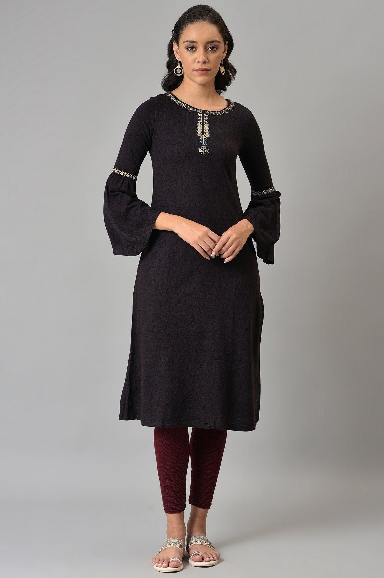 W for Woman Purple Round Neck Winter kurta