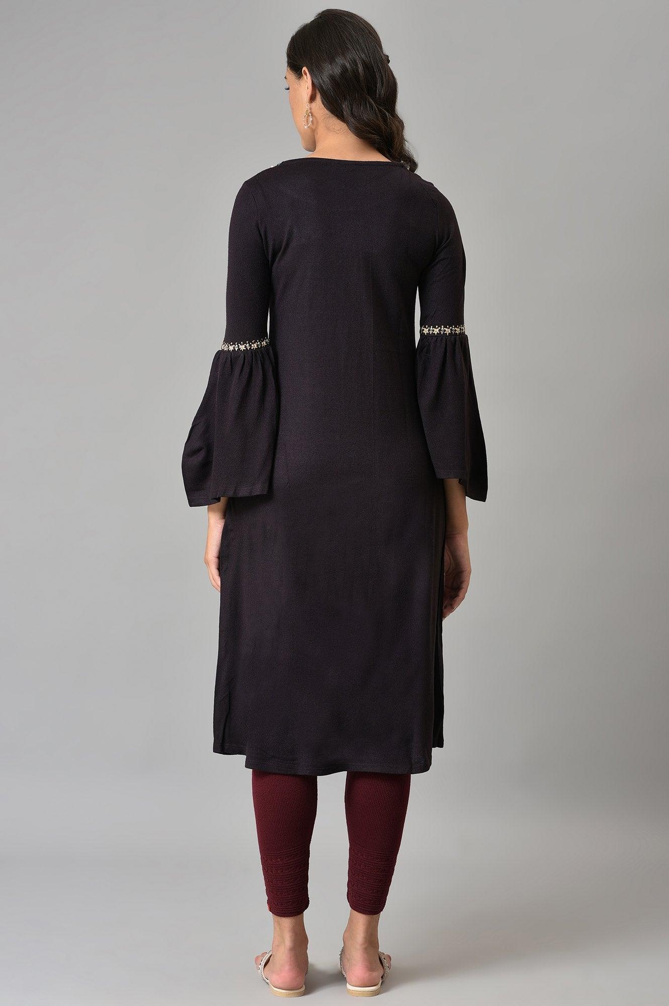 W for Woman Purple Round Neck Winter kurta