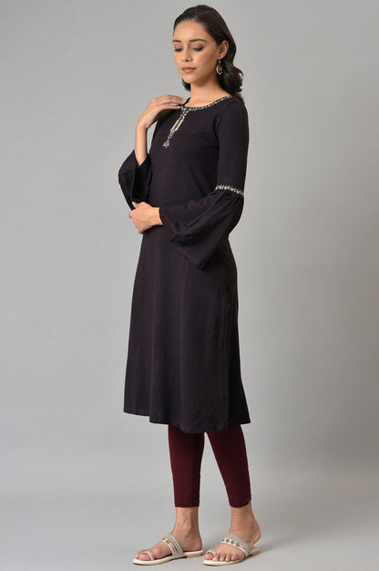 W for Woman Purple Round Neck Winter kurta
