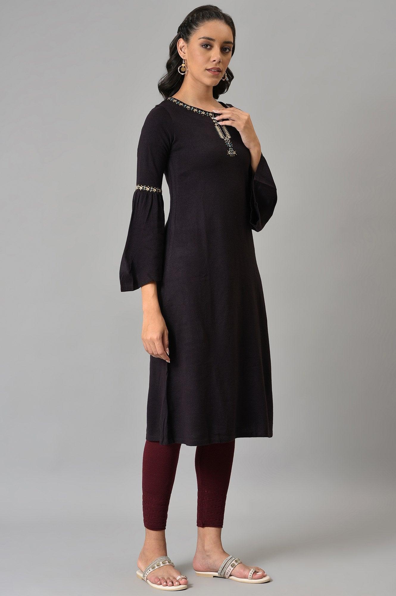 W for Woman Purple Round Neck Winter kurta