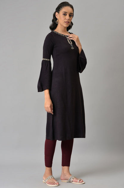 W for Woman Purple Round Neck Winter kurta