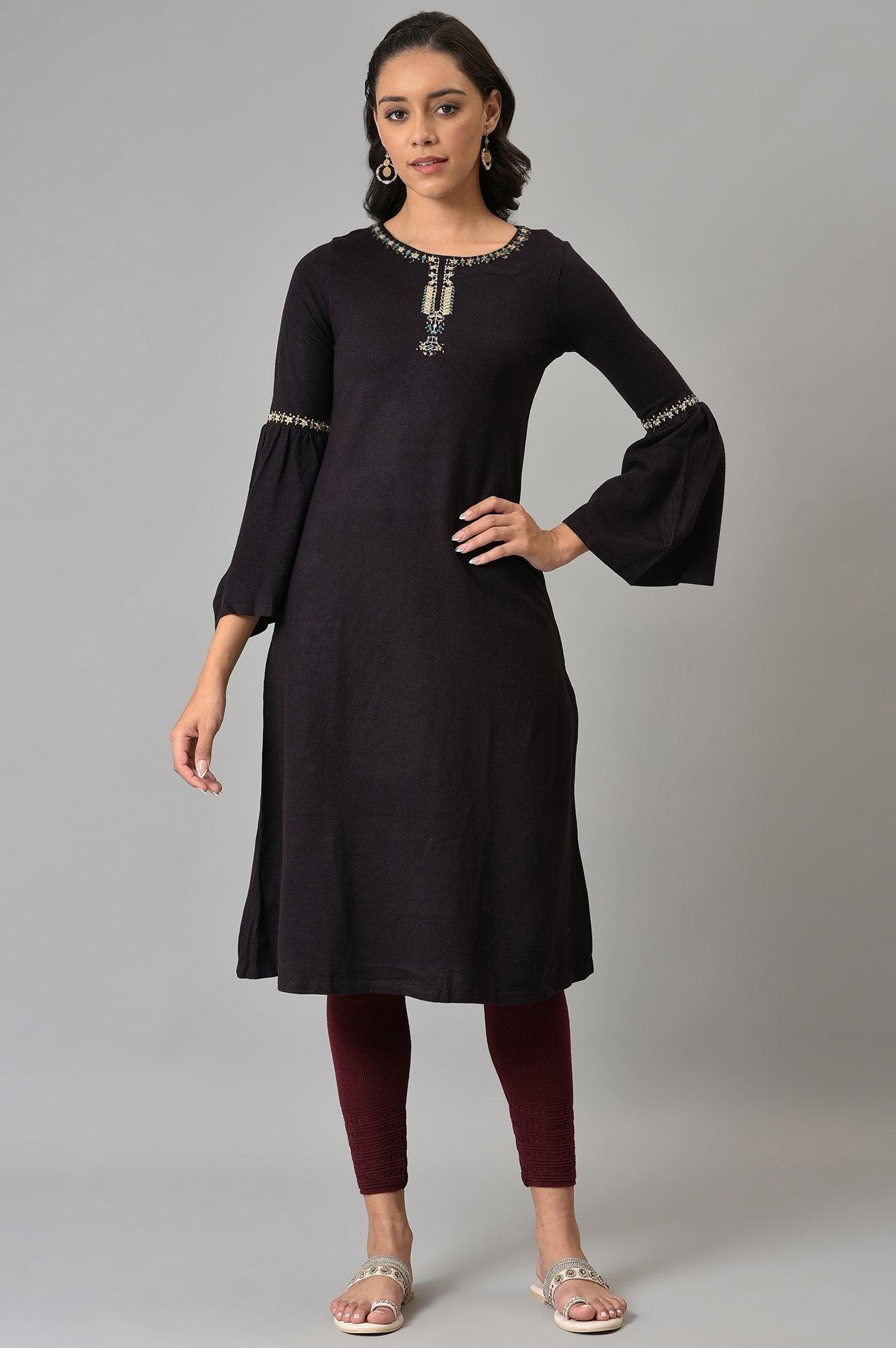 W for Woman Purple Round Neck Winter kurta