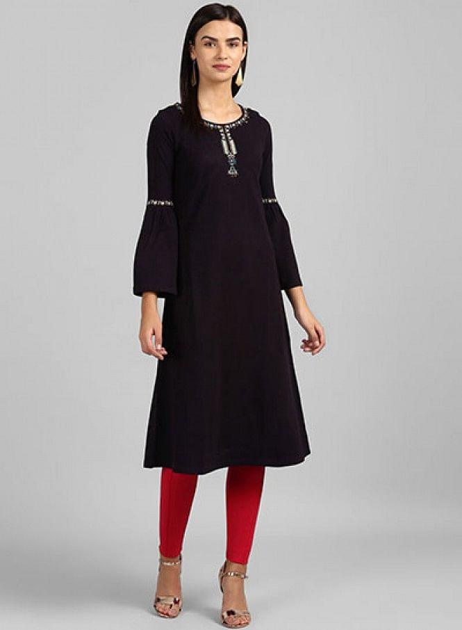 W for Woman Purple Round Neck Winter kurta