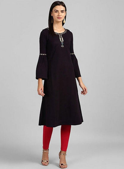 W for Woman Purple Round Neck Winter kurta