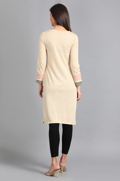 W for Woman White Round Neck Printed Winter kurta