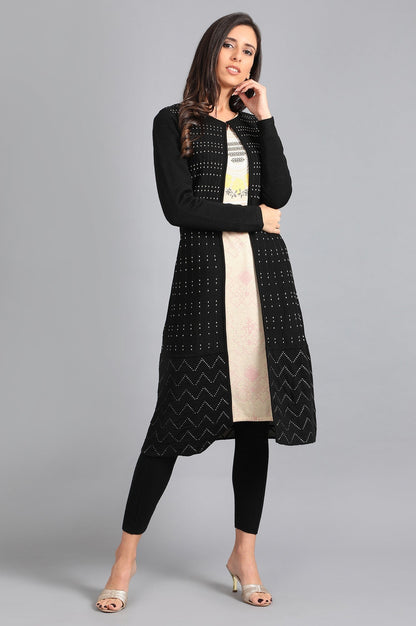 W for Woman White Round Neck Printed Winter kurta