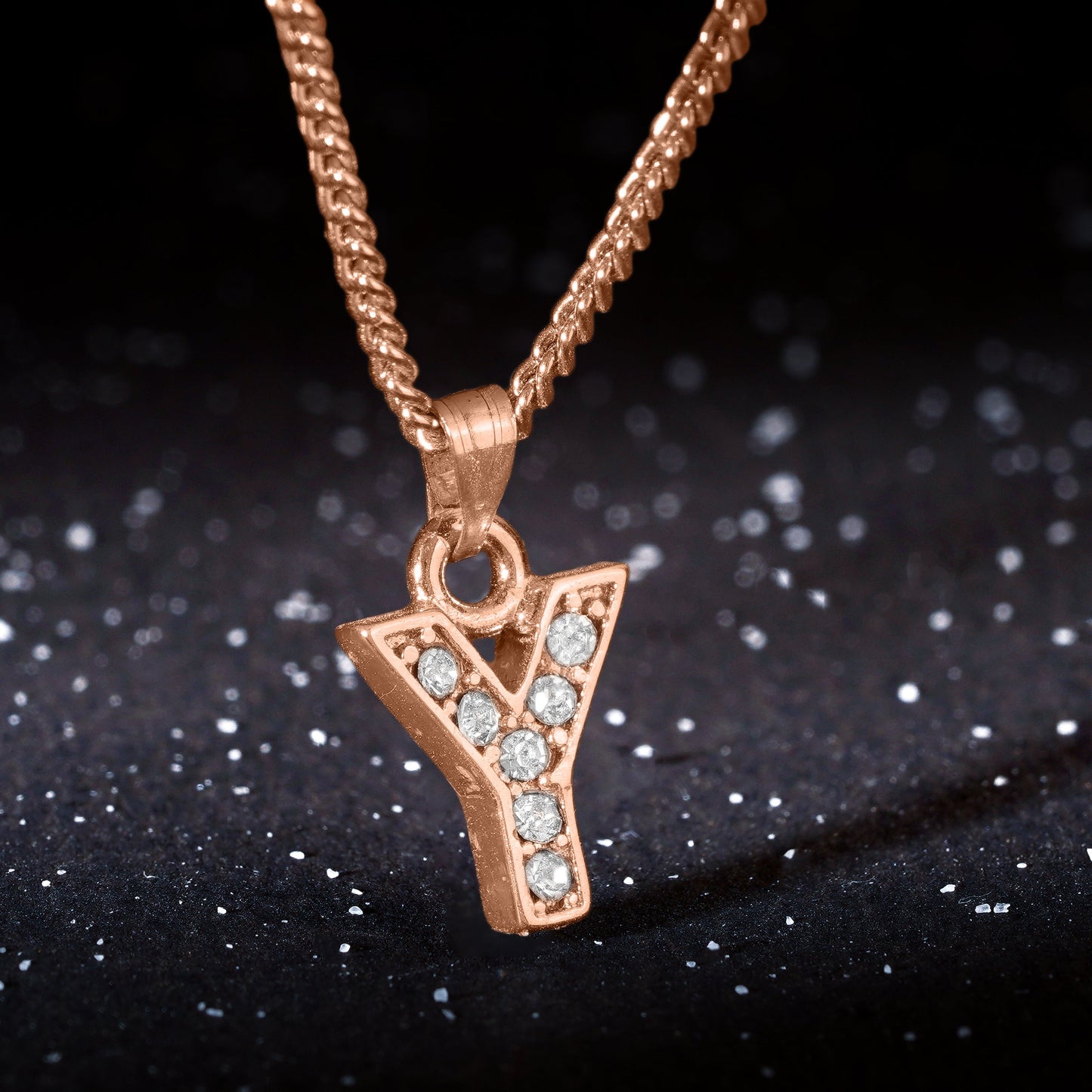 Estele Rosegold Splendid Medium 'Y' Letter Pendant with Austrian Crystals for Women