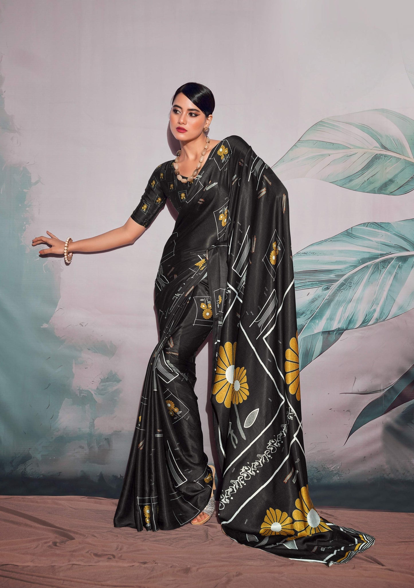 Anaita Black Pure Satin Silk With Zari Weaving Saree With Blouse