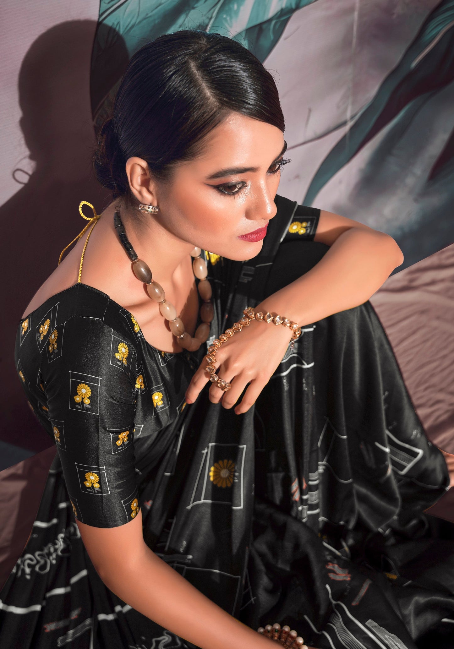 Anaita Black Pure Satin Silk With Zari Weaving Saree With Blouse