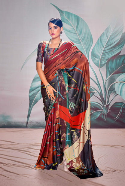 Anaita Maroon Pure Satin Silk With Zari Weaving Saree With Blouse
