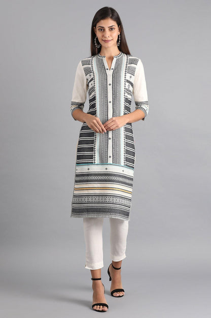 W for Woman White & Grey Dobby kurta