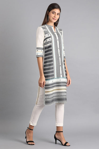 W for Woman White & Grey Dobby kurta