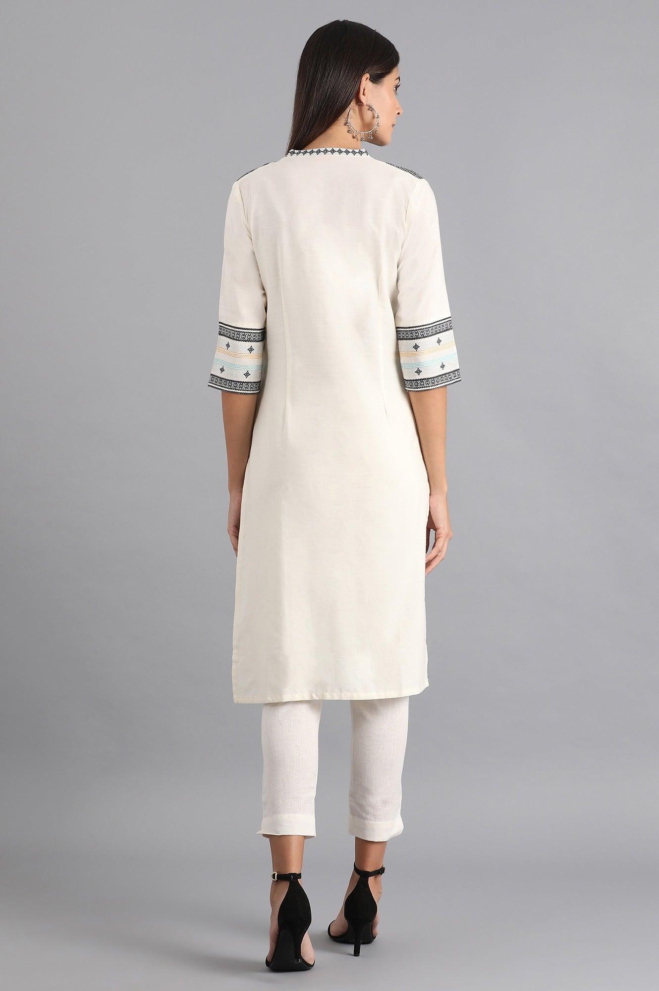W for Woman White & Grey Dobby kurta