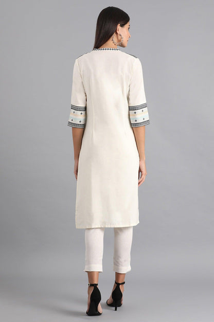 W for Woman White & Grey Dobby kurta