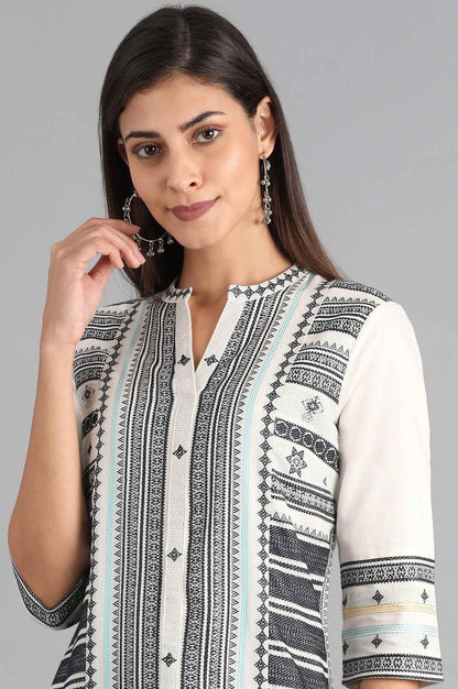 W for Woman White & Grey Dobby kurta