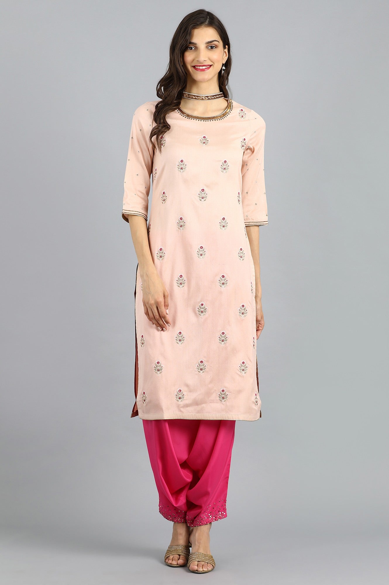 W for Woman Pink Embroidered Trousers