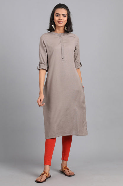 W for Woman Grey Round Neck Solid kurta