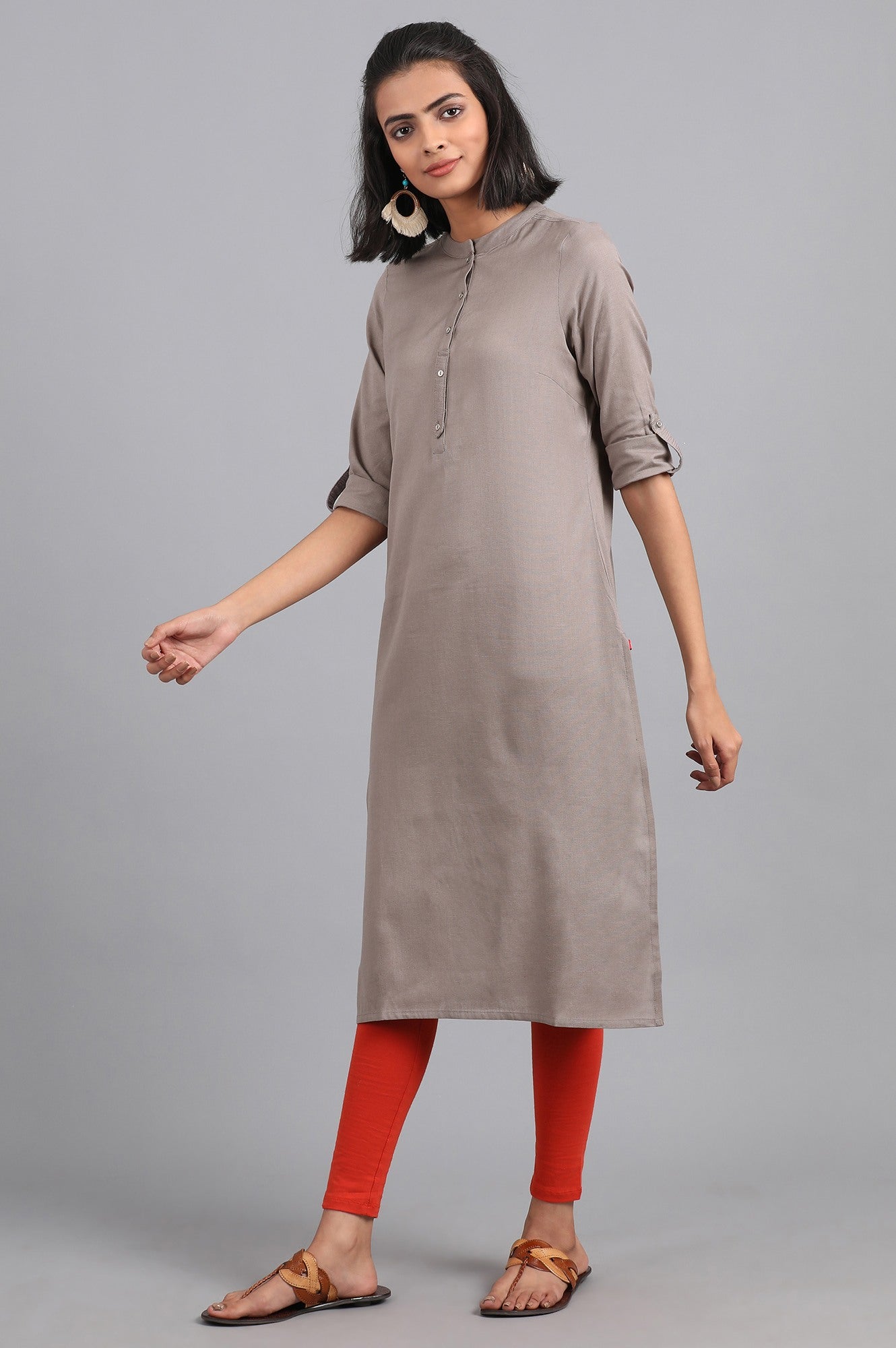 W for Woman Grey Round Neck Solid kurta