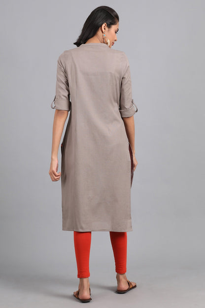 W for Woman Grey Round Neck Solid kurta