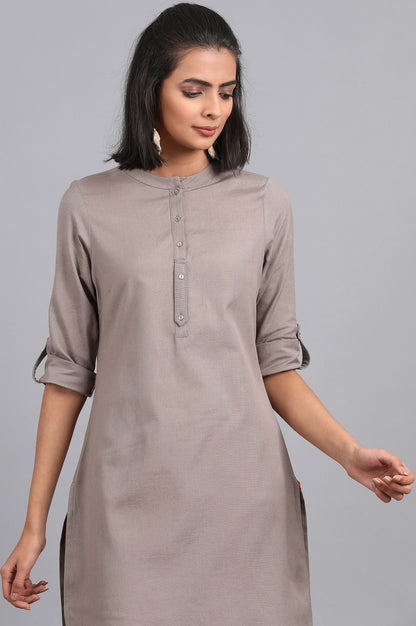 W for Woman Grey Round Neck Solid kurta