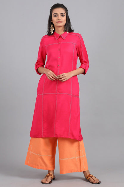 W for Woman Orange Shirt Collar Solid kurta