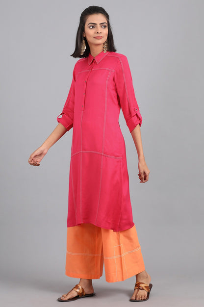 W for Woman Orange Shirt Collar Solid kurta