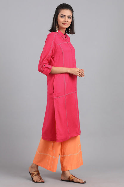 W for Woman Orange Shirt Collar Solid kurta