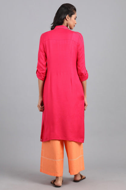 W for Woman Orange Shirt Collar Solid kurta