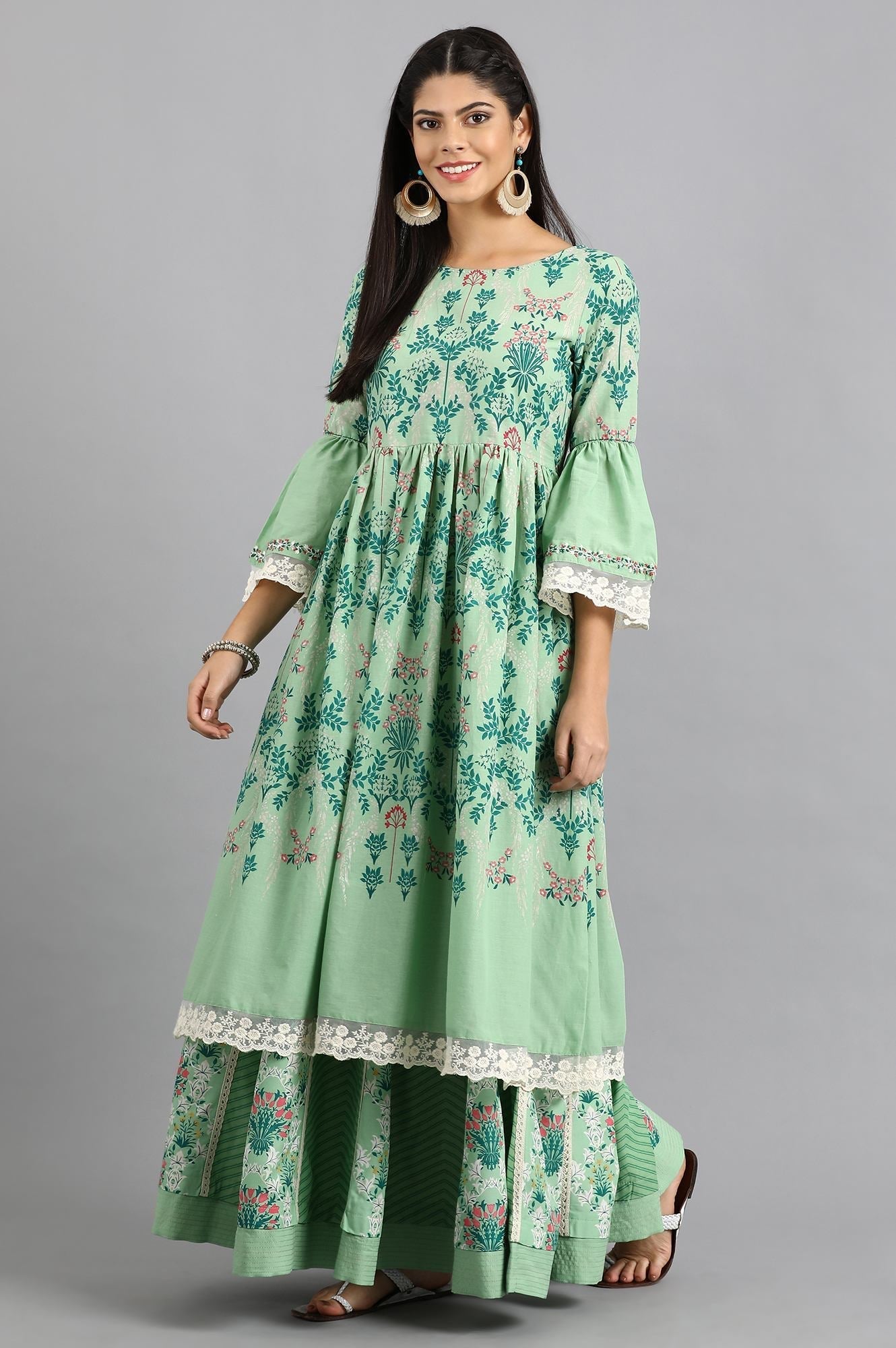 W for Woman Green Printed Skirt