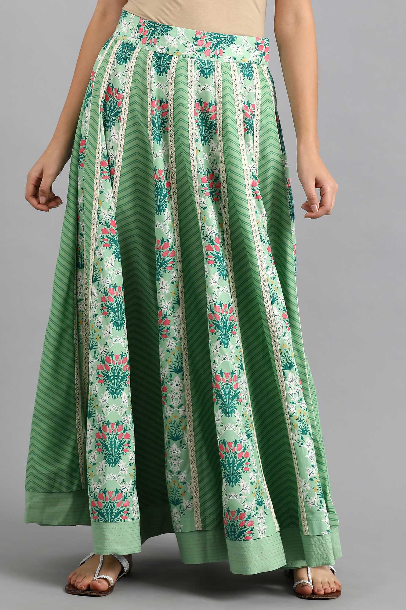W for Woman Green Printed Skirt