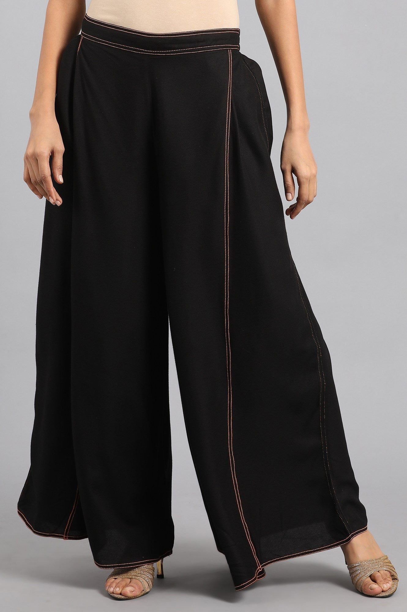 W for Woman Black Solid Pleated Pants