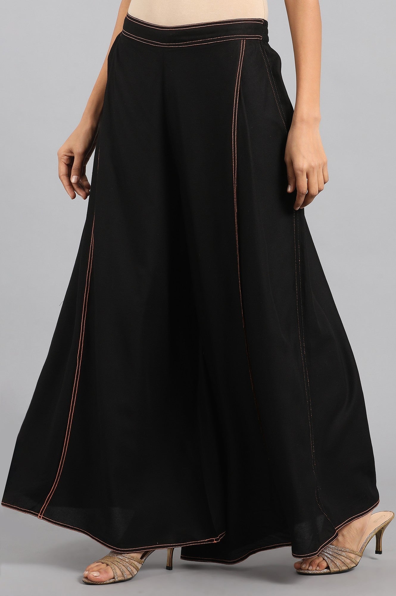 W for Woman Black Solid Pleated Pants