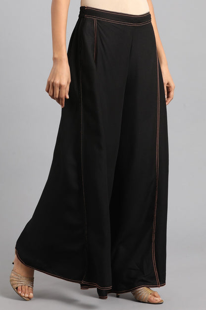 W for Woman Black Solid Pleated Pants