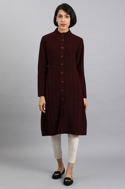 W for Woman Maroon Open Front Jacket