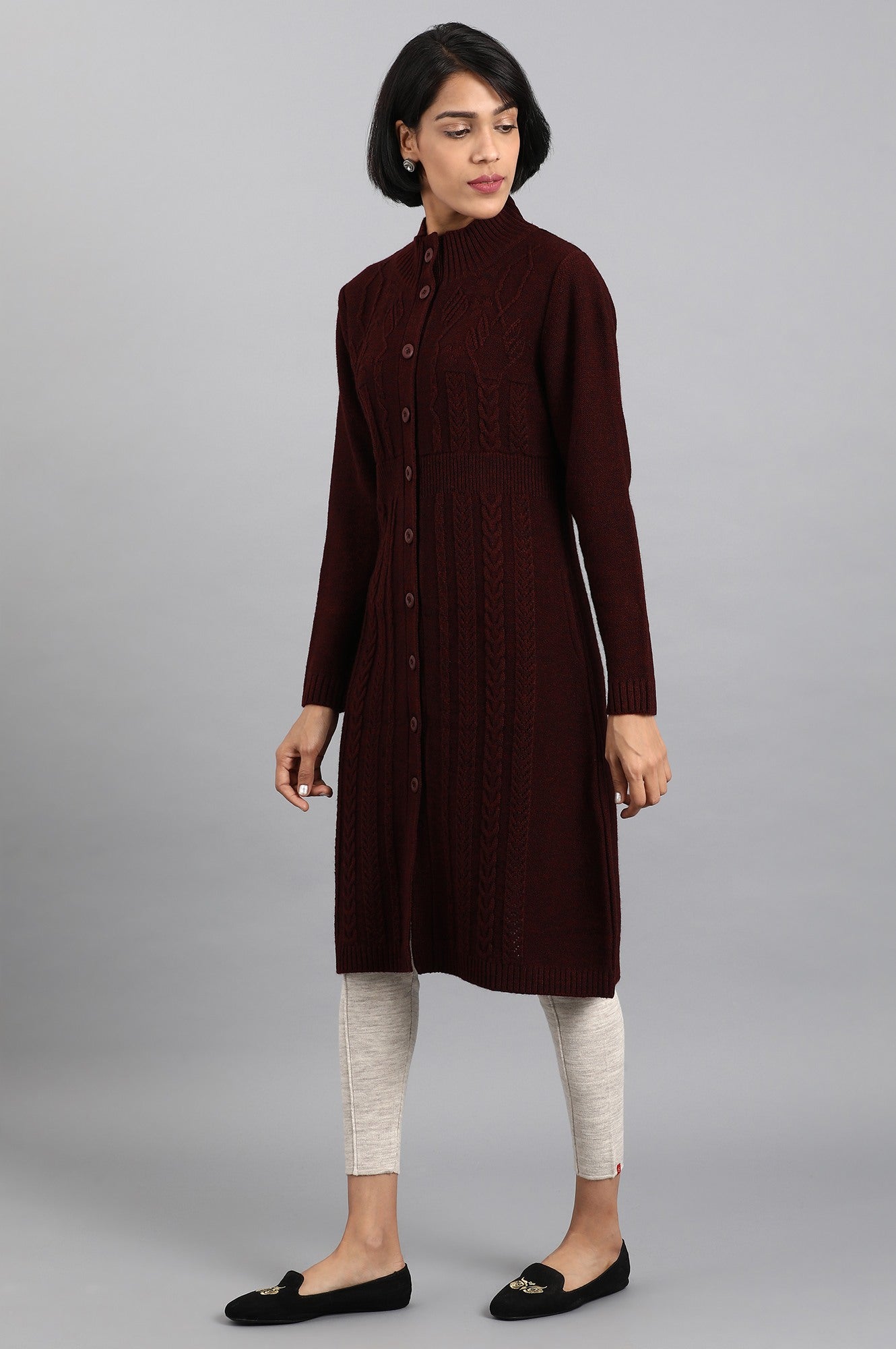 W for Woman Maroon Open Front Jacket