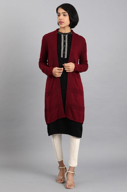 W for Woman Maroon Knitted Cardigan